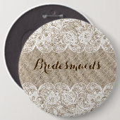 Beige Linen White Lace Bridesmaids Button (Voorkant /achterkant)