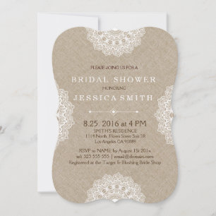 Beige Linen White Lace Vrijgezellenfeest Invite Kaart