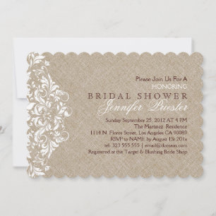 Beige Linen White Lace Vrijgezellenfeest Invite Kaart