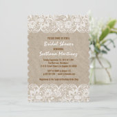 Beige Linen White Lace Vrijgezellenfeest Invite Kaart (Staand voorkant)