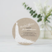 Beige Linen White Lace Wedding Dress Kaart (Staand voorkant)