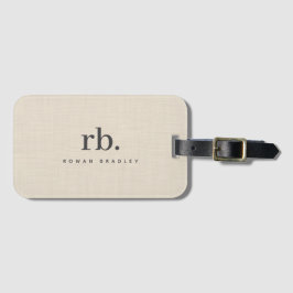 Beige Linnen Creme Textuur Eenvoudig Elegant Monog Bagagelabel