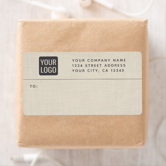 Beige Linnen Creme Textuur Eenvoudig Elegant Monog Etiket (Insitu)