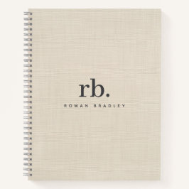 Beige Linnen Creme Textuur Eenvoudig Elegant Monog Notitieboek
