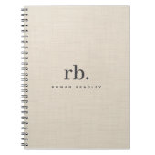 Beige Linnen Creme Textuur Eenvoudig Elegant Monog Notitieboek (Voorkant)