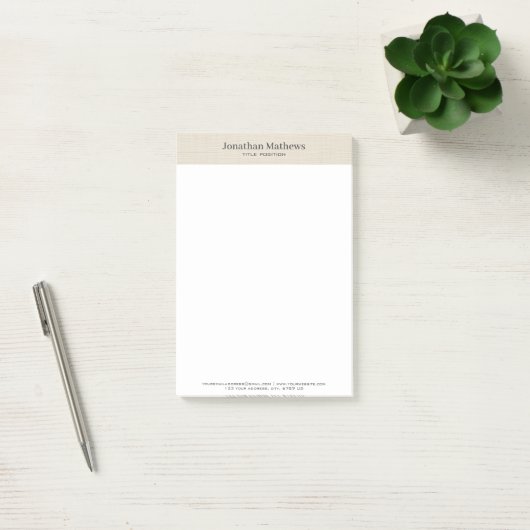 Beige Linnen Creme Textuur Eenvoudig Elegant Monog Post-it® Notes (Kantoor)