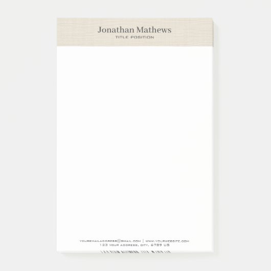 Beige Linnen Creme Textuur Eenvoudig Elegant Monog Post-it® Notes (Voorkant)