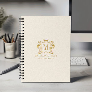 Beige Linnen Gouden Koninklijke Kam Crest Monogram Notitieboek