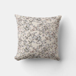 Beige linnen & grijze elegante tere bloemmotief kussen