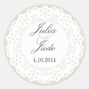 Beige Linnen & Kant Doilie: Ronde Sticker