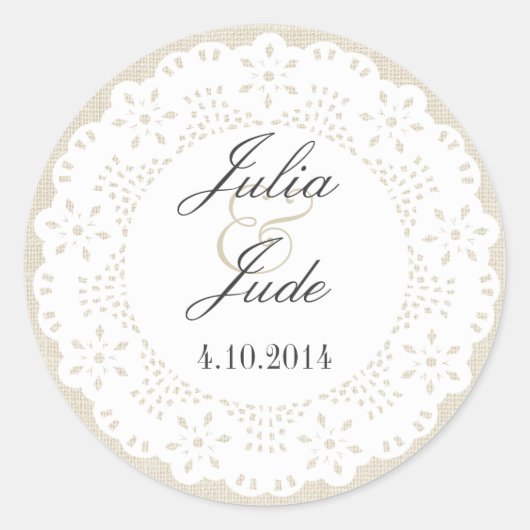 Beige Linnen & Kant Doilie: Ronde Sticker (Voorkant)