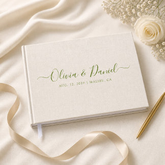 Beige Linnen Sageruis Schrift Chic Minimalistische Gastenboek