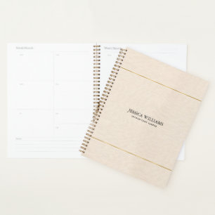 Beige linnen textuur eenvoudig goud lijst planner