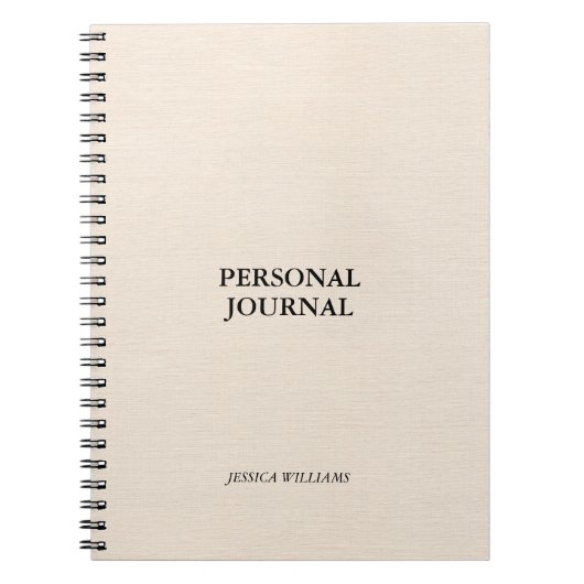 Beige linnen textuur eenvoudige zwarte typografie notitieboek (Voorkant)