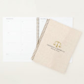 Beige Linnen Textuur & Gouden Rechtvaardigheid Sch Planner (Display)