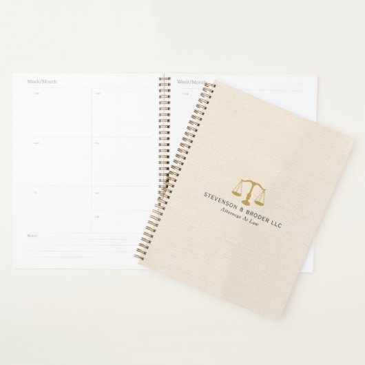 Beige Linnen Textuur & Gouden Rechtvaardigheid Sch Planner (Display)