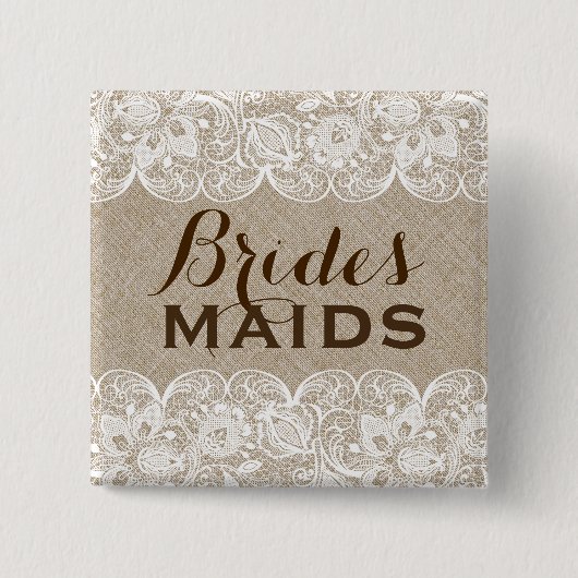Beige Linnen & Wit Kant Bruidsmeisjes Button 2 (Voorkant)