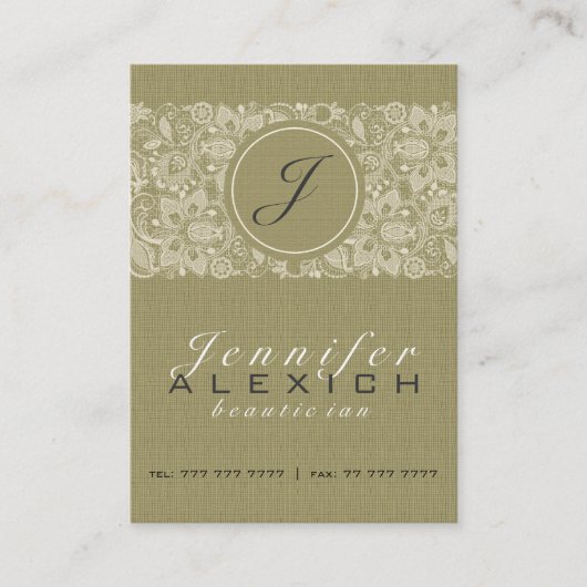 Beige Linnen & Wit  Linnen & Kant 2 Visitekaartje (Voorkant)