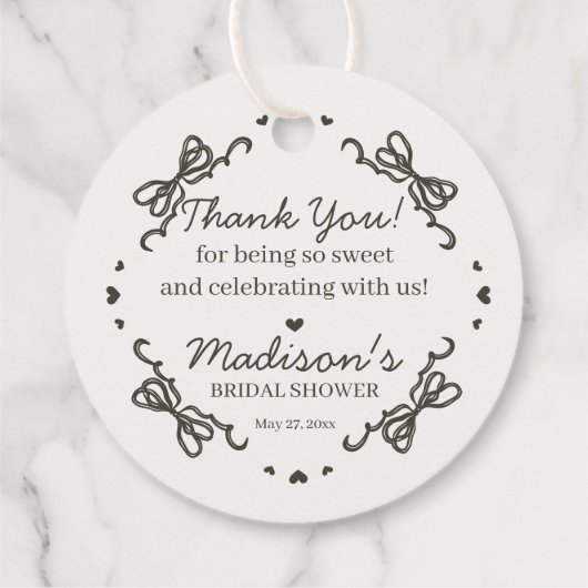 Beige Lint Retro Hart Coquette Cake Bruidsmeisjesf Bedankjes Labels (Achterkant)