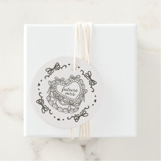 Beige Lint Retro Hart Coquette Cake Bruidsmeisjesf Bedankjes Labels (In situ)