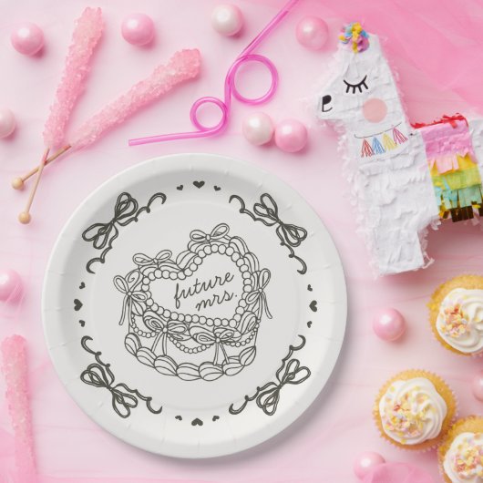 Beige Lint Retro Hart Coquette Cake Bruidsmeisjesf Papieren Bordje (Feest)