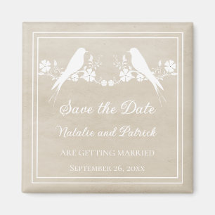 Beige Lovebird Floral Save the Date Magnet Magneet