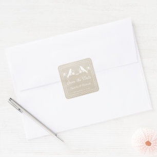 Beige Lovebird Floral Save the Date Stickers