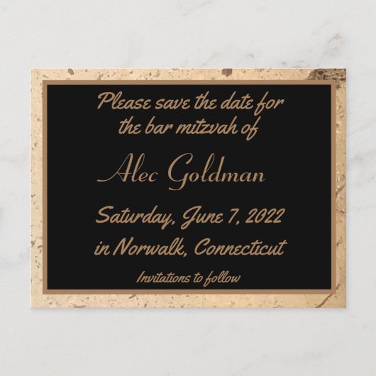 Beige Marble Save the Date Briefkaart (Voorkant)