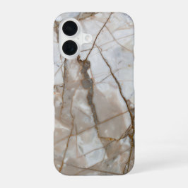 Beige Marble with Gold Veins – Elegant Design iPhone 16 Hoesje