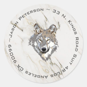 Beige marmer en wolf ronde sticker