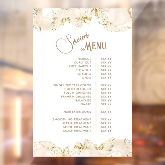 Beige Marmering Design Services Menu Raamsticker (Vel 2)