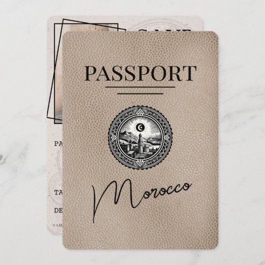 Beige Marokko Paspoort Bewaar de datum Save The Date (Voorkant / Achterkant)