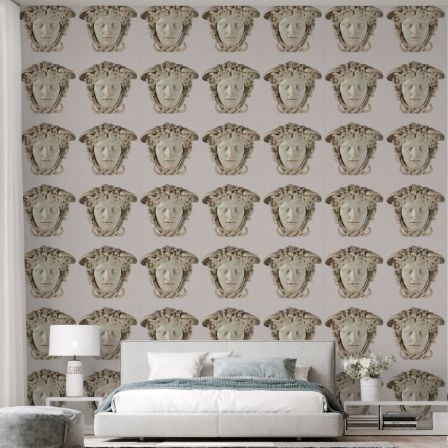 Beige Medusa  Ontwerper Behang (Slaapkamer)