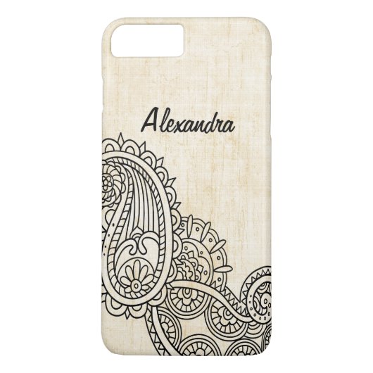 Beige Mehndi Motif iPhone 7 Plus Coque (Dos)
