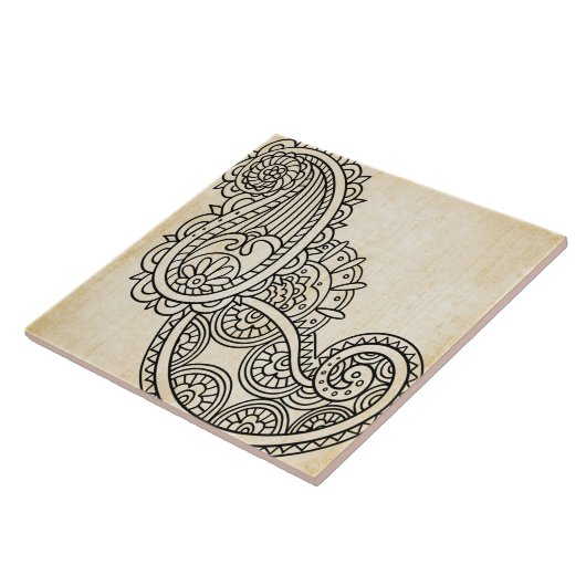 Beige Mehndi Motif Tegel Tegeltje (Zijkant)