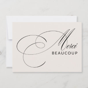 Beige Merci Beaucoup Elegante Kalligrafie Dank u Bedankkaart