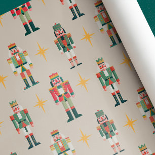 Beige Midcentury Retro Notenkraker Kerstmis Cadeaupapier