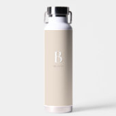 Beige Minimaal Modern Initiaal Monogram Waterfles (Voorkant)