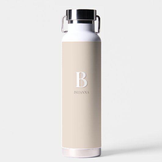 Beige Minimaal Modern Initiaal Monogram Waterfles (Voorkant)