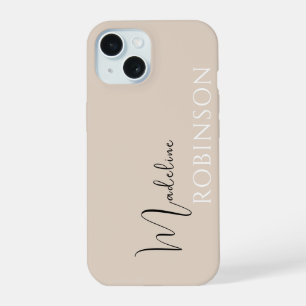 Beige Minimaal Modern Initiaal Naam Schrift iPhone 15 Hoesje