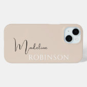Beige Minimal Modern Initiaal Naam Script Case-Mate iPhone Case (Achterkant (horizontaal))