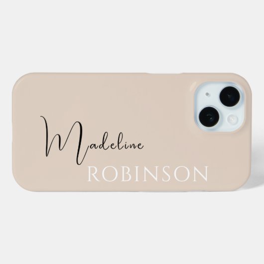 Beige Minimal Modern Initiaal Naam Script Case-Mate iPhone Case (Achterkant (horizontaal))