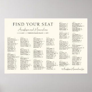 Beige Minimal Wedding Alphabetical Seating Chart Poster