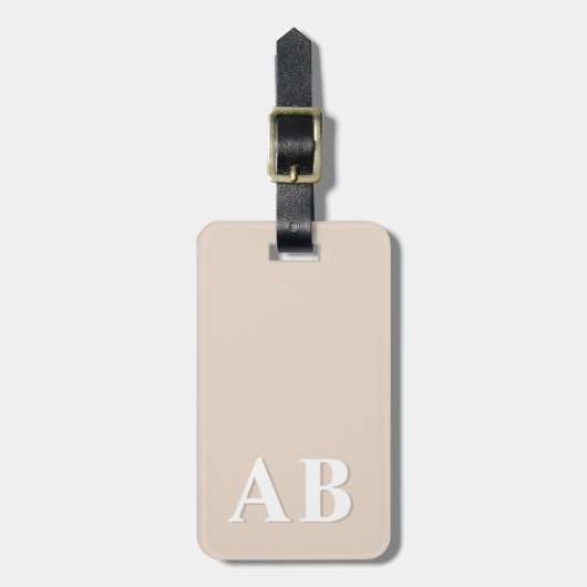 Beige Minimale Matig Monogram Initiaal Bagagelabel (Voorkant verticaal)