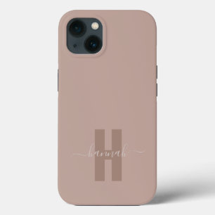 Beige Minimale Matig Monogram Initiaal iPhone 13 Hoesje