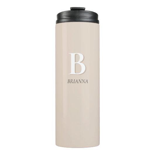 Beige Minimale Matig Monogram Initiaal Thermosbeker (Voorkant)