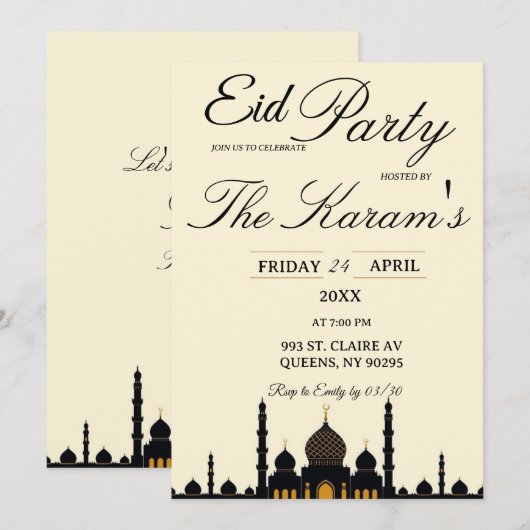 Beige Minimalist elegant Eid Party Invitation (Devant / Derrière)