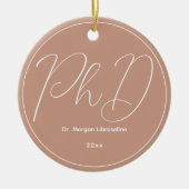 Beige Minimalist Name PhD Afstuderen Keramisch Ornament (Voorkant)