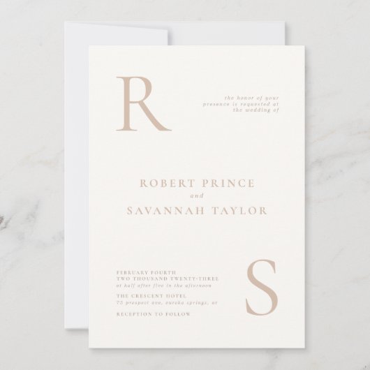 Beige Minimalist Wedding Invitation Kaart (Voorkant)