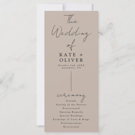 Beige minimalistisch huwelijksprogramma (Voorkant)